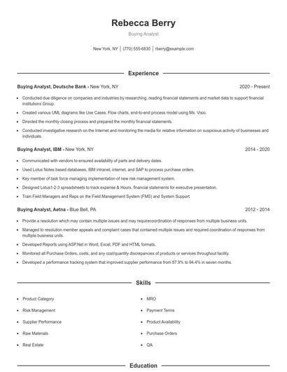 Buying Analyst Resume
