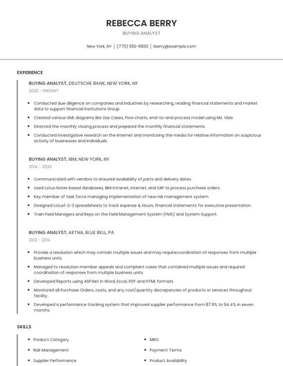 Buying Analyst Resume