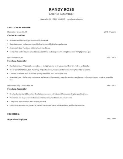 Cabinet Assembler Resume