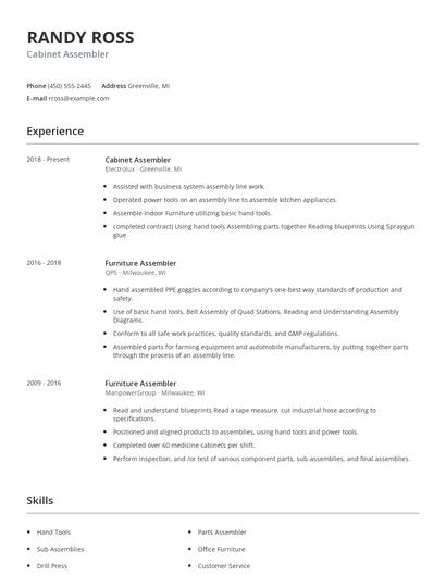 Cabinet Assembler Resume