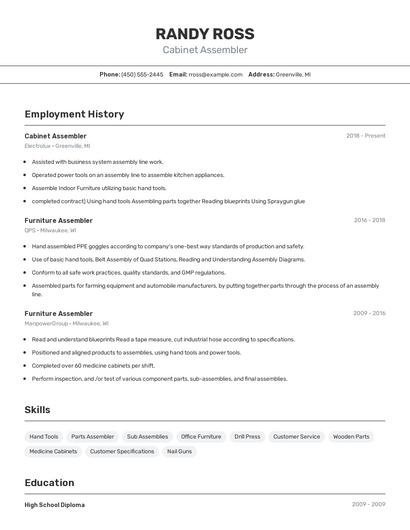 Cabinet Assembler Resume