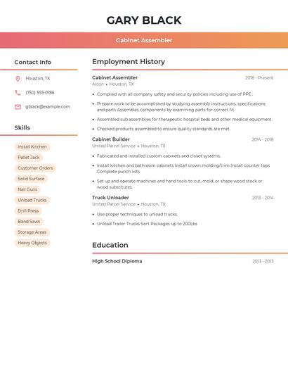 Cabinet Assembler Resume