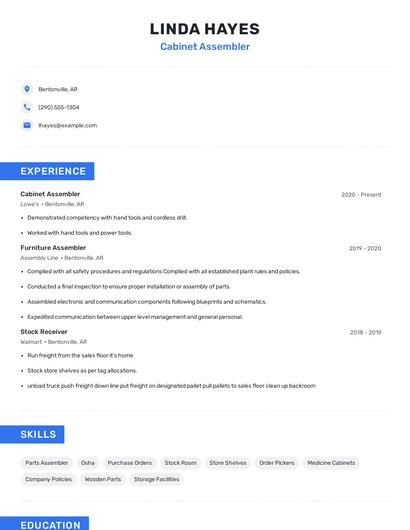 Cabinet Assembler Resume