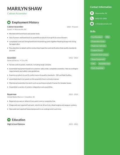 Cabinet Assembler Resume