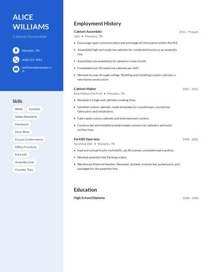 Cabinet Assembler Resume
