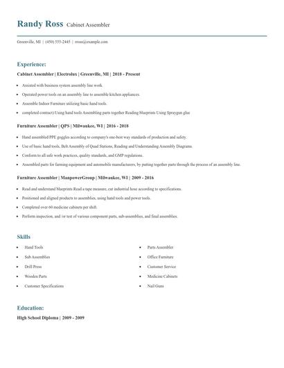 Cabinet Assembler Resume