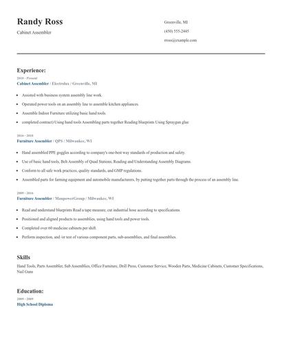 Cabinet Assembler Resume