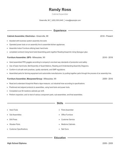 Cabinet Assembler Resume