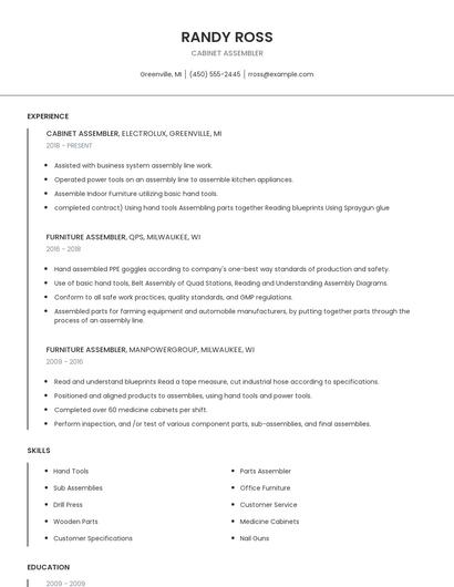 Cabinet Assembler Resume