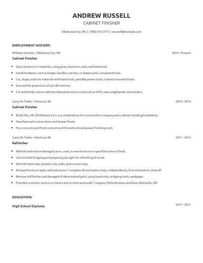 Cabinet Finisher Resume