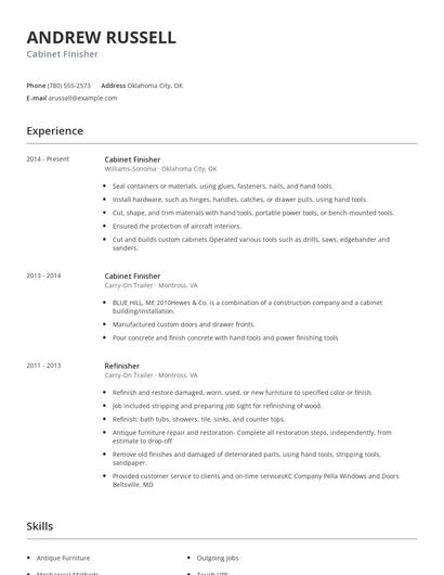 Cabinet Finisher Resume