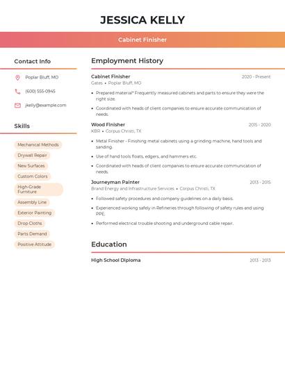 Cabinet Finisher Resume