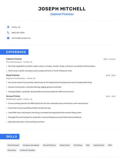 Cabinet Finisher Resume