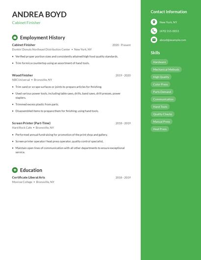 Cabinet Finisher Resume