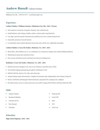 Cabinet Finisher Resume