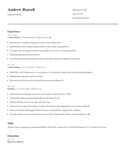 Cabinet Finisher Resume