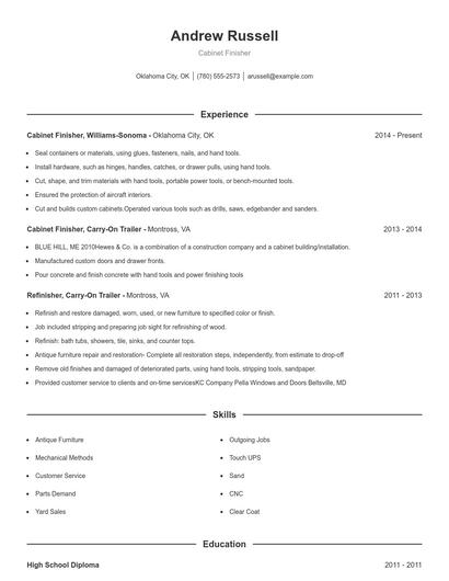 Cabinet Finisher Resume