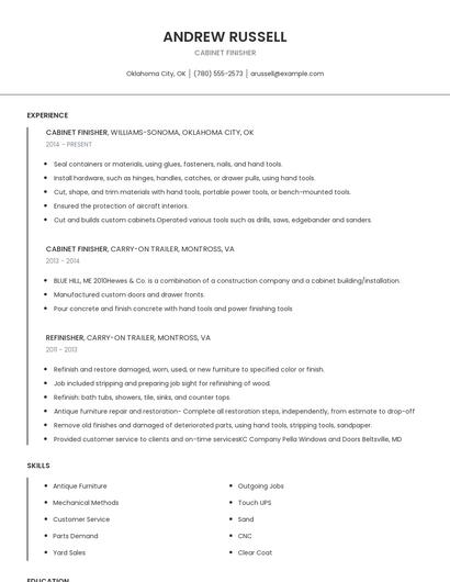Cabinet Finisher Resume