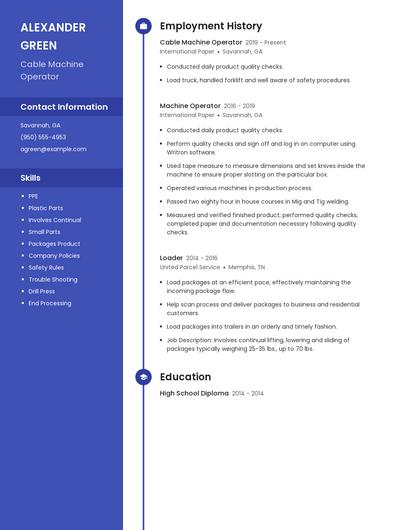 Cable Machine Operator Resume