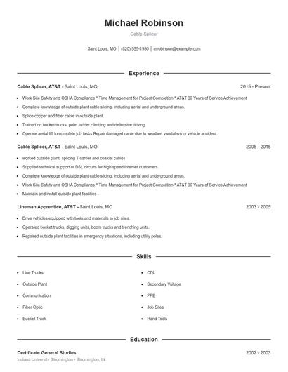 Cable Splicer Resume