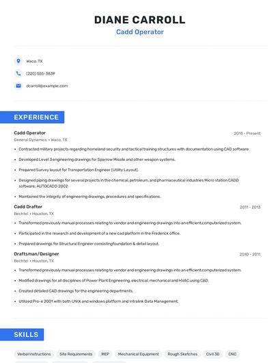 Cadd Operator Resume