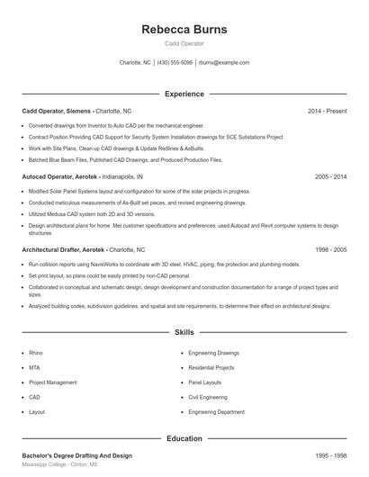 Cadd Operator Resume