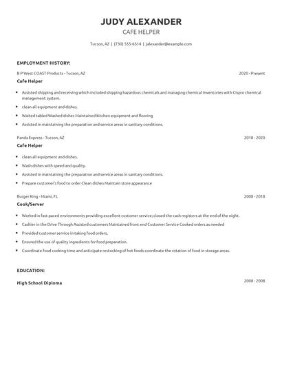 Cafe Helper Resume