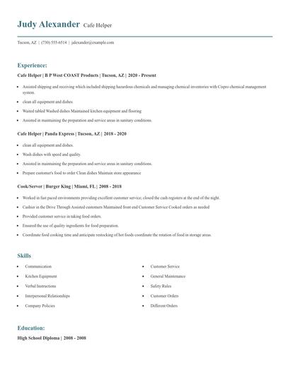 Cafe Helper Resume