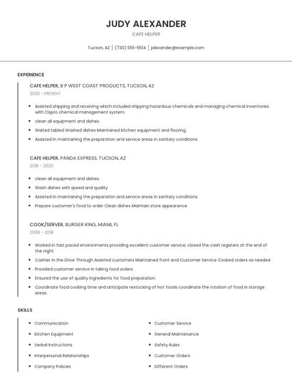 Cafe Helper Resume