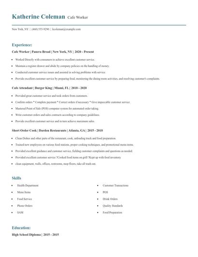Cafe Worker Resume