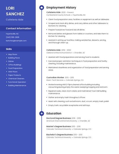 Cafeteria Aide Resume