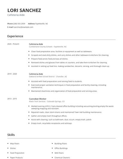 Cafeteria Aide Resume