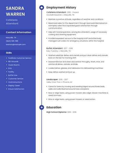 Cafeteria Attendant Resume
