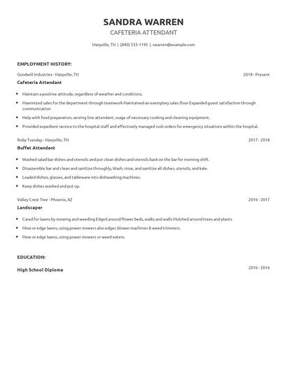 Cafeteria Attendant Resume