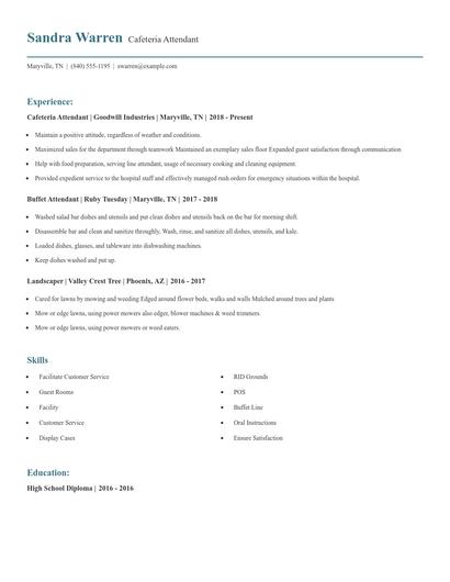 Cafeteria Attendant Resume