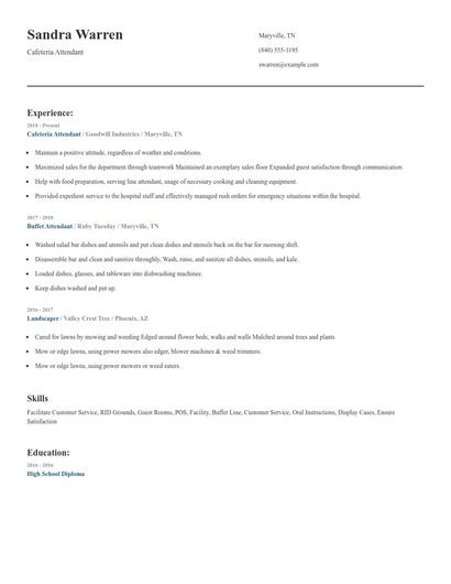 Cafeteria Attendant Resume