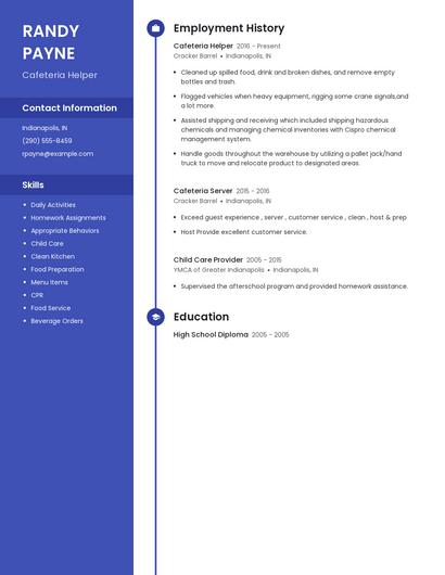Cafeteria Helper Resume
