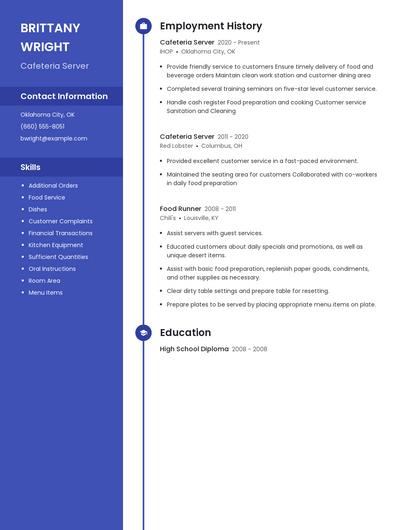 Cafeteria Server Resume