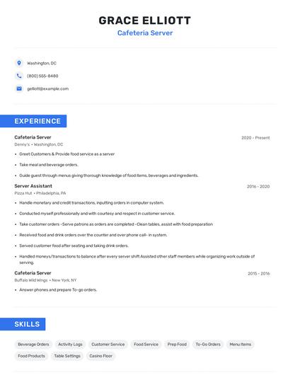 Cafeteria Server Resume