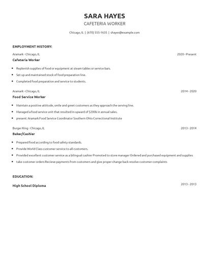 Cafeteria Worker Resume
