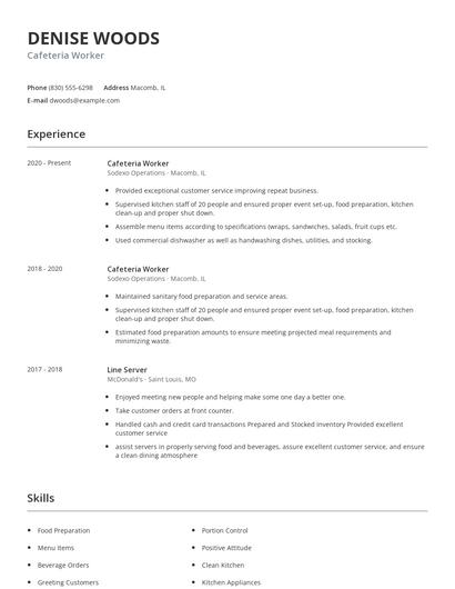 Cafeteria Worker Resume