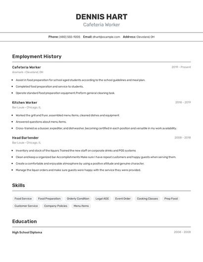 Cafeteria Worker Resume