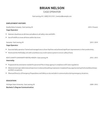 Cage Operator Resume