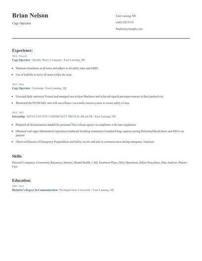 Cage Operator Resume