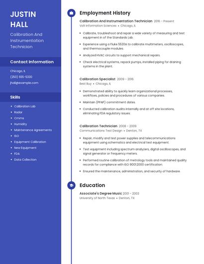 Calibration And Instrumentation Technician Resume