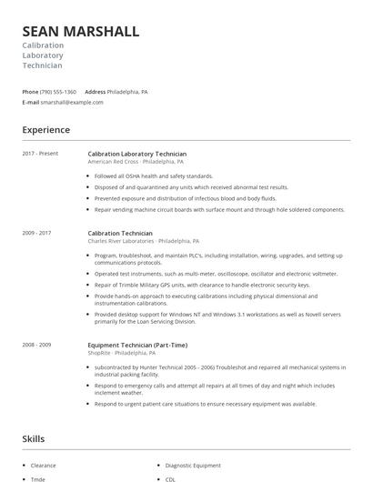 Calibration Laboratory Technician Resume