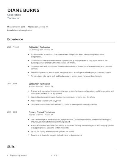 Calibration Technician Resume