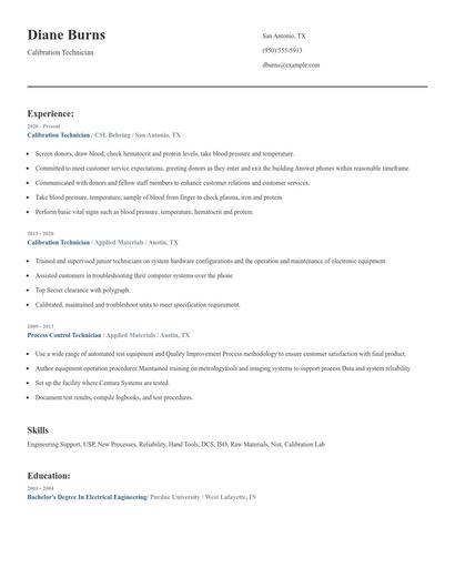 Calibration Technician Resume