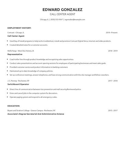 Call Center Agent Resume