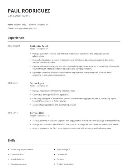 Call Center Agent Resume